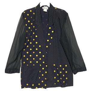 Vintage 80s 90s Black Gold Polka Dot Blazer Maximalist Statement Sheer Lace USA